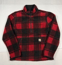 Carhartt 0J6443-M Quarter Zip Black Red Fleece Men's M Zip Pockets Plaid Sherpa