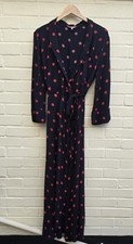 Ganni Black Red Polkadot Wrap Around Long Dress Size 40 UK 12