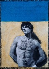 Man Portrait Moderne Kunst Ölpastell Mix Media A4 Papier Modern Art Oil Pastel