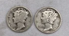 Lot of 2 Mercury Silver Dimes 1925 27 90% US Constitutional Junk Silver