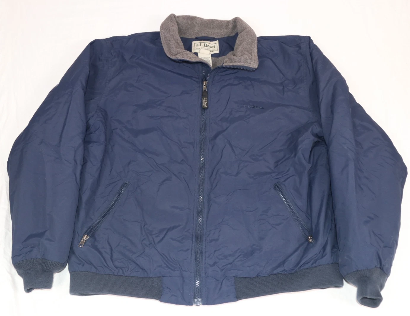 LL Bean Warm Up Jacket Mens Large Blue Fleece Lined Thinsulate Nylon Bomber