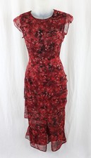 UNE-Fleur Women's Red Black Multi Floral Print Ruffled Sleeveless Dress Medium