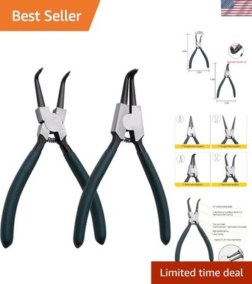 Ergonomic 2pc 7'' Snap Ring Pliers Set with 90° Bent Jaw for Precision Work