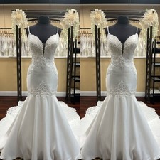 Mermaid Wedding Dresses Spaghetti Straps Lace Applique Sweep Train Bridal Gowns