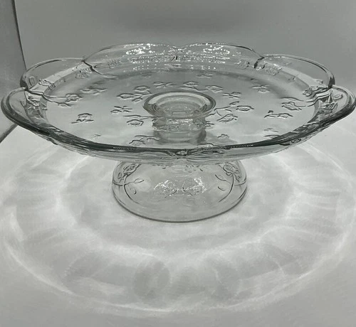 Vintage Anchor Hocking Savannah Pedestal Footed Cake Stand Floral Design 12x4"
