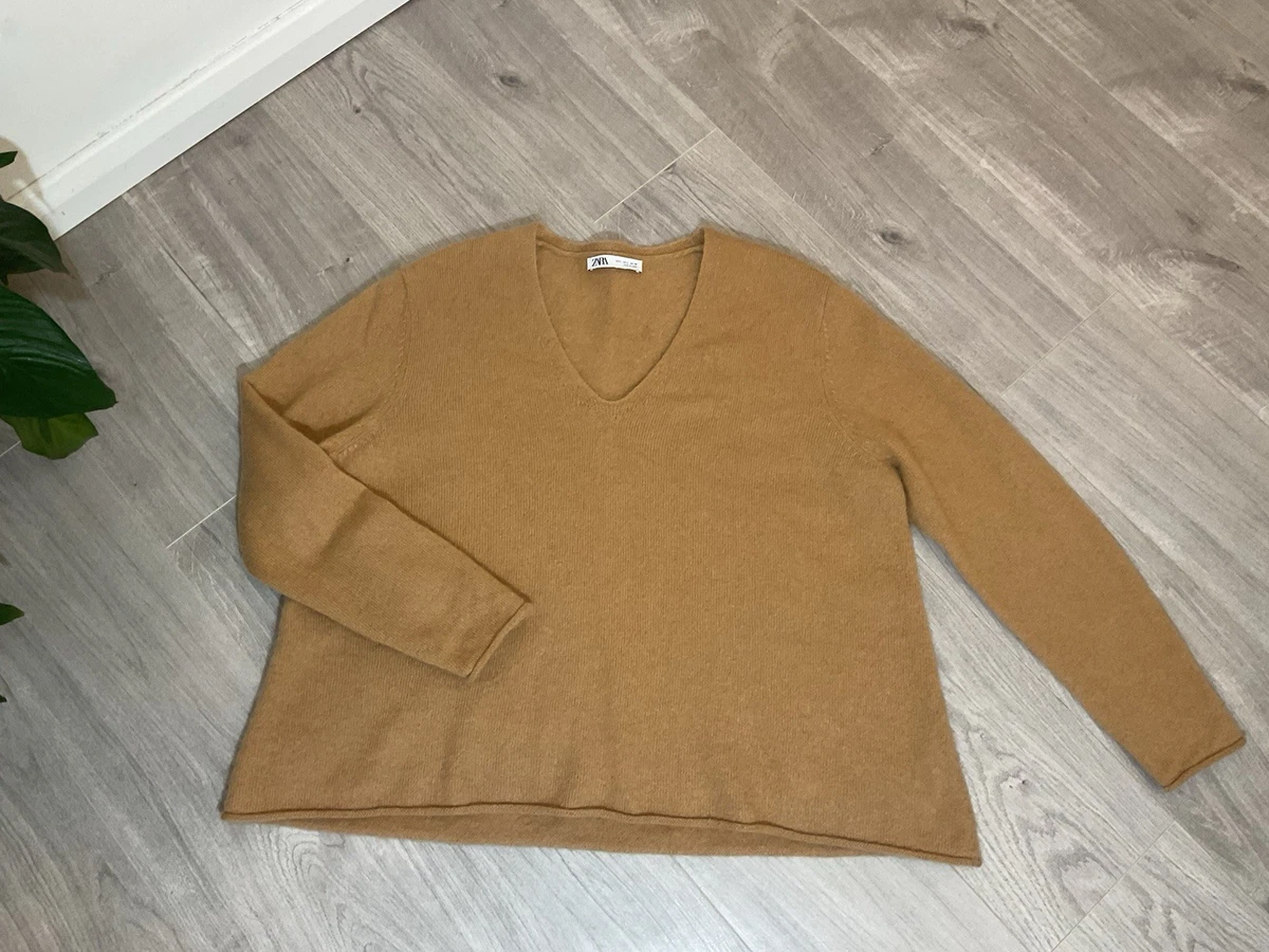 Zara Loose Oversize Cashmere Jumper Camel Beige Brown Size L 18