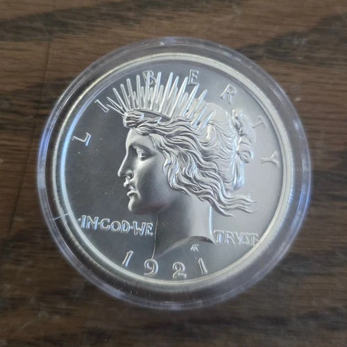 1921 HIGH RELIEF PEACE DOLLAR TRIBUTE 2 OZ .999 HIGH RELIEF SILVER ROUND Capsule