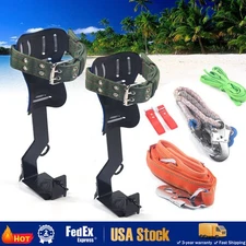 Adjust Tree/Pole Climbing Spike Set 2 Gear Safety Belt Rope Lanyard w/ Carabiner