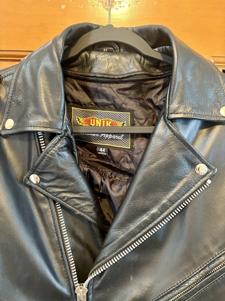 Chaqueta de motociclista de cuero negra UNIK con forro de cremallera - para hombre talla 44 (leer) Foto 4 de 4