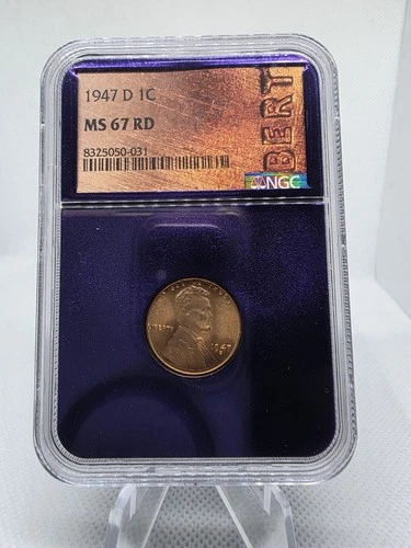 1947-D MS 67 RD - High Grade 1c Lincoln Wheat Small Cent - Red - NGC Purple
