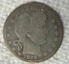 1913 D - Barber Silver Quarter U S Coin - Good Condition