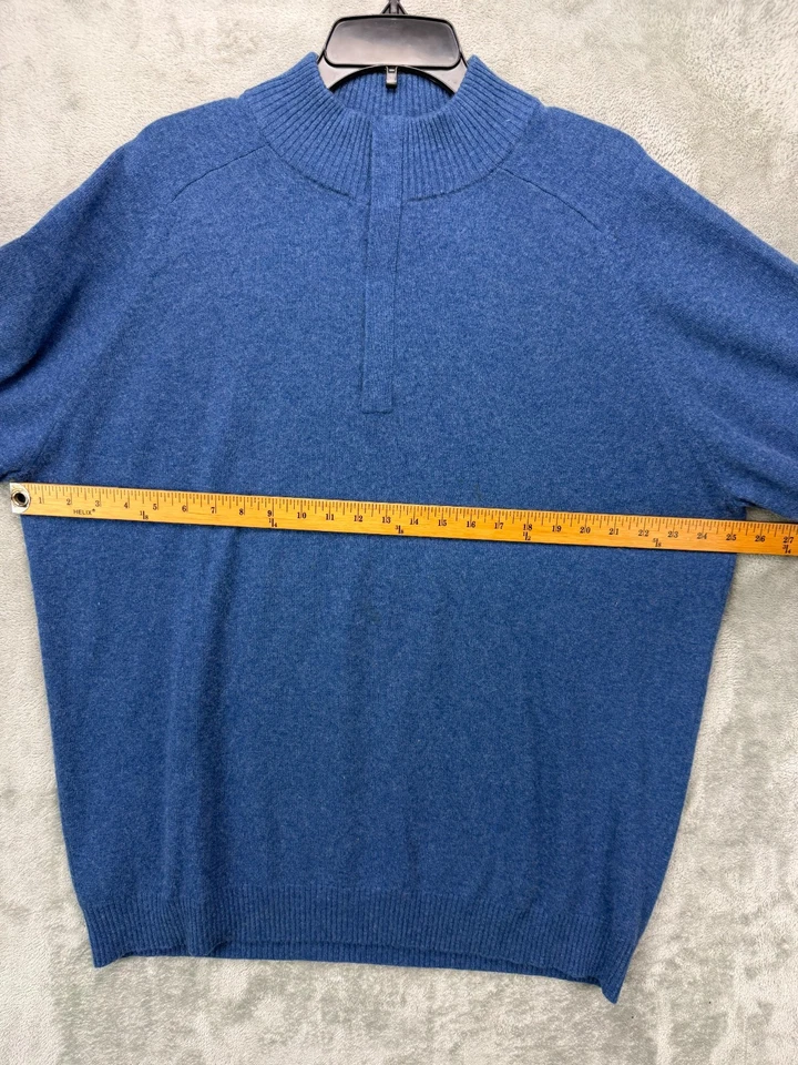 Suéter Kinross Cashmere Para Hombre XXL Azul 1/4 Cremallera Pullover 100% Cachemira Foto 3 de 4