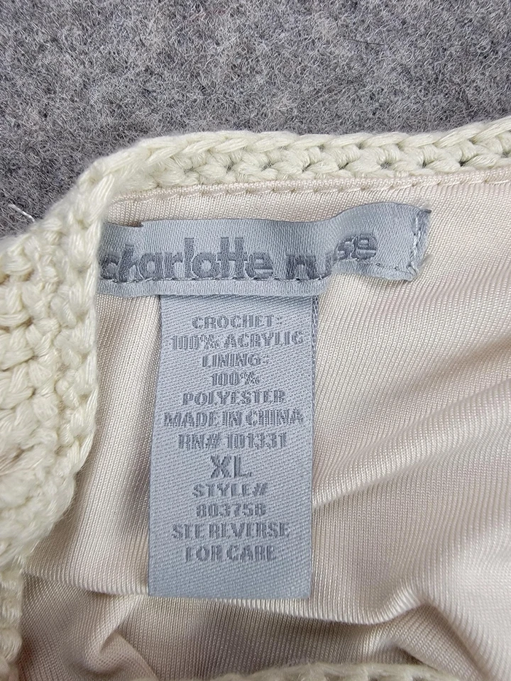 Charlotte Russe Halter Top Womens XL Cream Striped Crochet Lined Lace Up Boho - Image 2 of 4