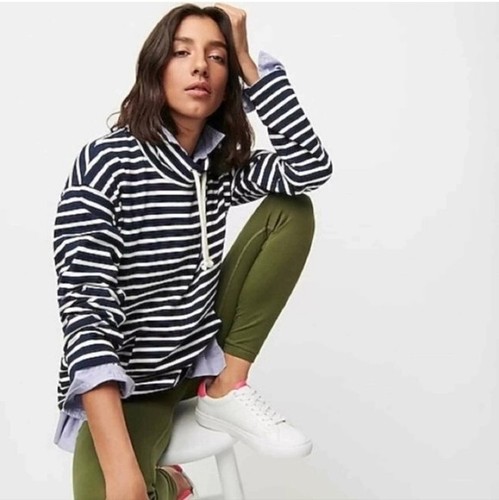 J Crew Women's Sz Large Funnelneck Pullover Sweater Blue Striped Mariner Cloth - Picture 11 of 11
