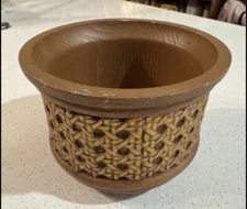 Vintage FTD Gold Basketweave Plastic Indoor Planter, 5", Hollywood Regency, 1981