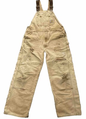 パンツ Carhartt Duck Double Knee Overalls White Carhartt Overalls Duck Bib Double Knee 36w 29 inseam Distressed