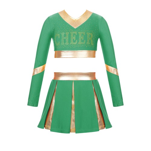 Kids Girls High School Uniform Fancy Dress Up Cheerleading Costume Long Sleeve - Picture 60 of 72