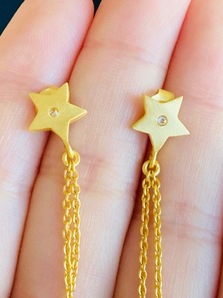 Nuevos Pendientes Estrella Topacio Blanco Plata de Ley 925 Oro Amarillo 18k Foto 4 de 4