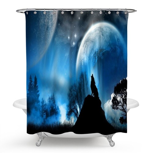 Wolf Under The Moon Bathroom Set Shower Curtain Anti-skid Floor Mat Toilet Cover - Picture 16 of 20