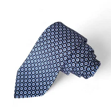Altea Milano 100% Silk Tie Made In Italy Navy Blue White Polka Dot