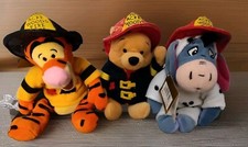 Set Of 3 Disney Beanbag Plush- Fireman Pooh/Tigger  Eeyore W/Tags- See Pics