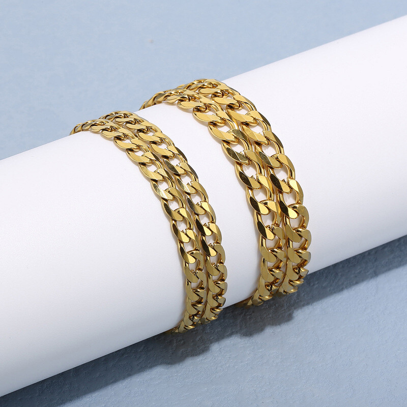 Side flat titanium steel bracelet necklace collarbone chain for men and women