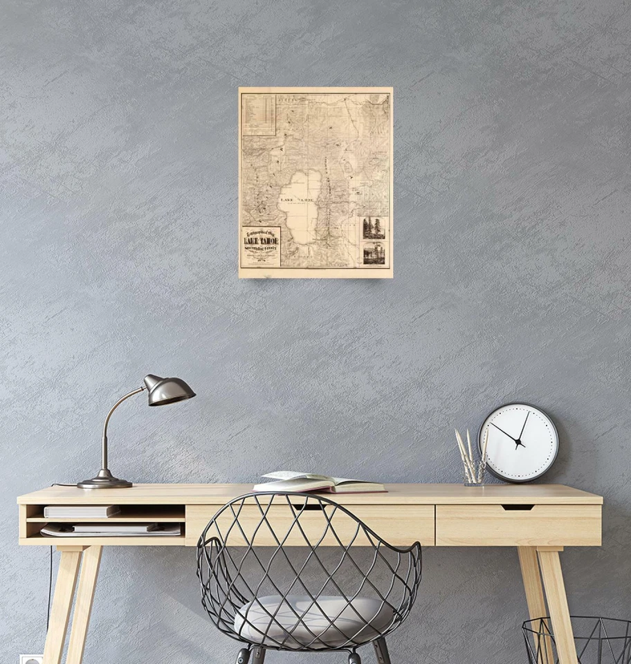 Póster - Impresión de reproducción de mapa vintage de Lake Tahoe California (1874), 4 tamaños Foto 2 de 4
