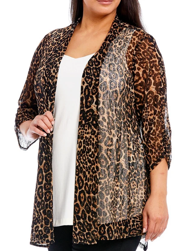 NWT Ali Miles Plus Animal Print Onion Skin Cinched Back 3/4 Sleeve Cardigan  2X | eBay