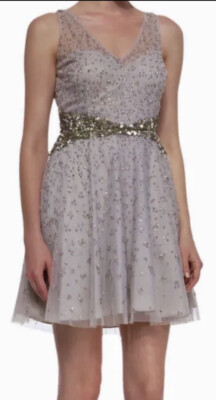 aidan mattox sequined mesh sheath dress Aidan Mattox Long Sleeve Mesh Short Dress MD1E204622
