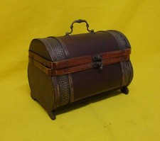 ✅ SPLENDIDO BAULETTO PORTA GIOIE IN LEGNO E PELLE VINTAGE - 3385