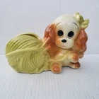 Vtg 1950'S HULL Planter Spaniel In Trouble With Yarn Ceramic Puppy Dog