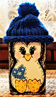 DISTRESSED RUSTIC WOOD BLOCK PENGUIN SHELF SITTER Winter Christmas Holiday Decor