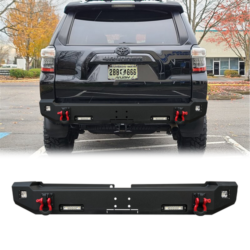 Vijay For 20102023 Toyota 4Runner Steel Rear Bumper With LED Lights&Red DRings eBay