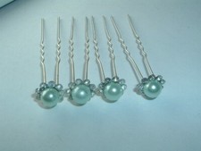 VINTAGE LIGHT GREEN FAUX PEARL  RHINESTONE HAIR PINS BUN PINS HAIR ACCESSORY