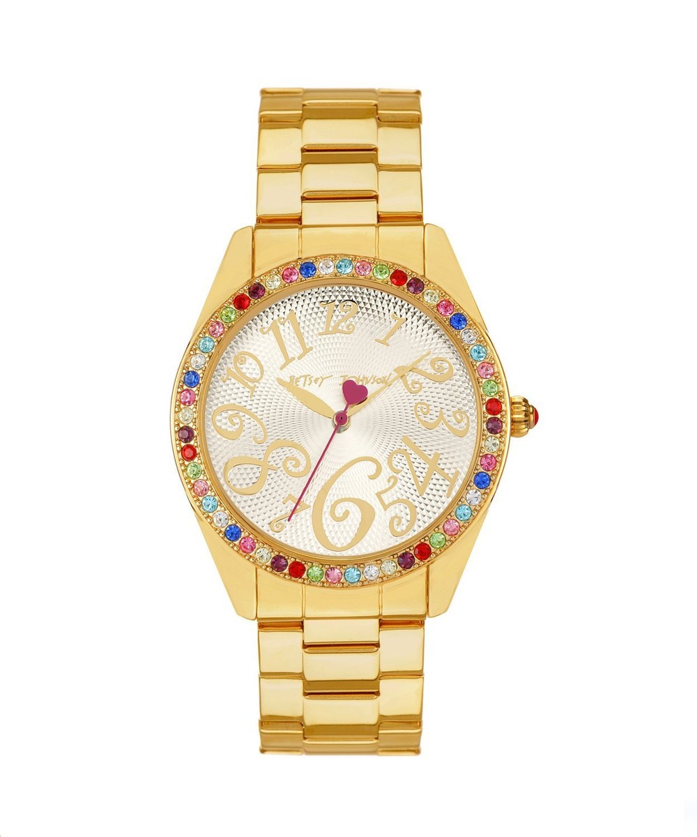 Betsey Johnson Ladies Gold Tone Multi-color Stones Set Watch  display picture 1