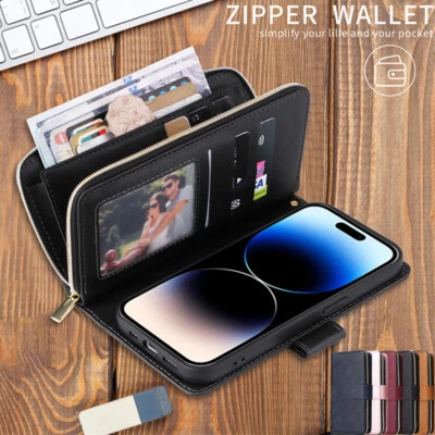 Zip Wallet Case Leather Flip Cover For iPhone 17 16e 15 14 13 12 11 Pro Max XR 8