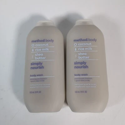Method Body Simply Nourish Body Wash 532ml Coconut Rice Milk Shea Butter X2 NEW