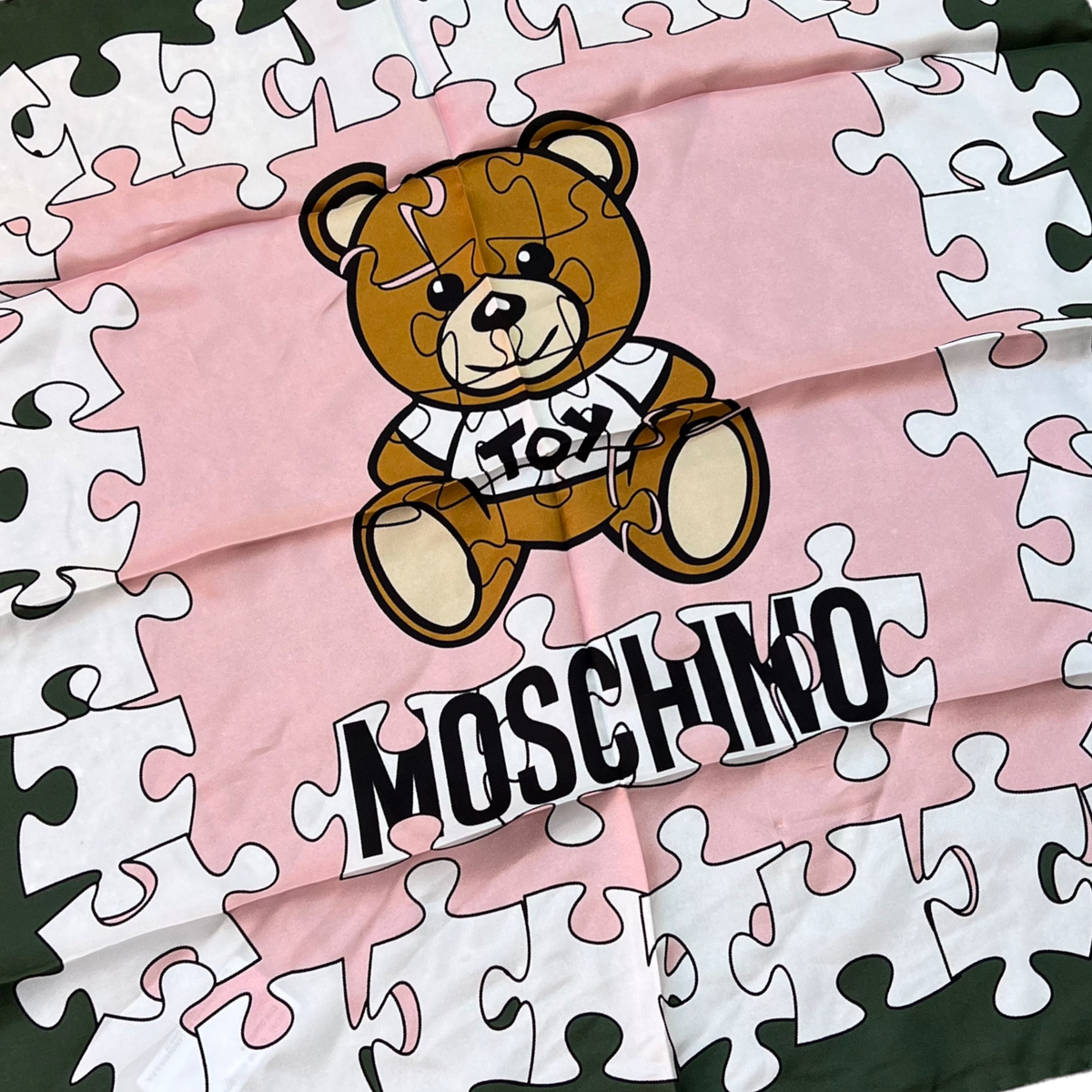 Moschino 100% Silk Puzzle Piece Teddy Bear Square Scarf | eBay