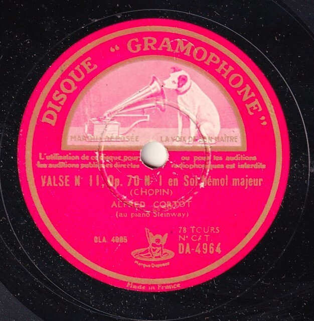 Cortot. Chopin (Selection of waltzes - from set). HMV DA 4962-4 (3). NM-, scr