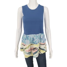 LOGO by Lori Goldstein Tank Top XX-Small Sz Floral Print On Hem Modern Tee Shirt