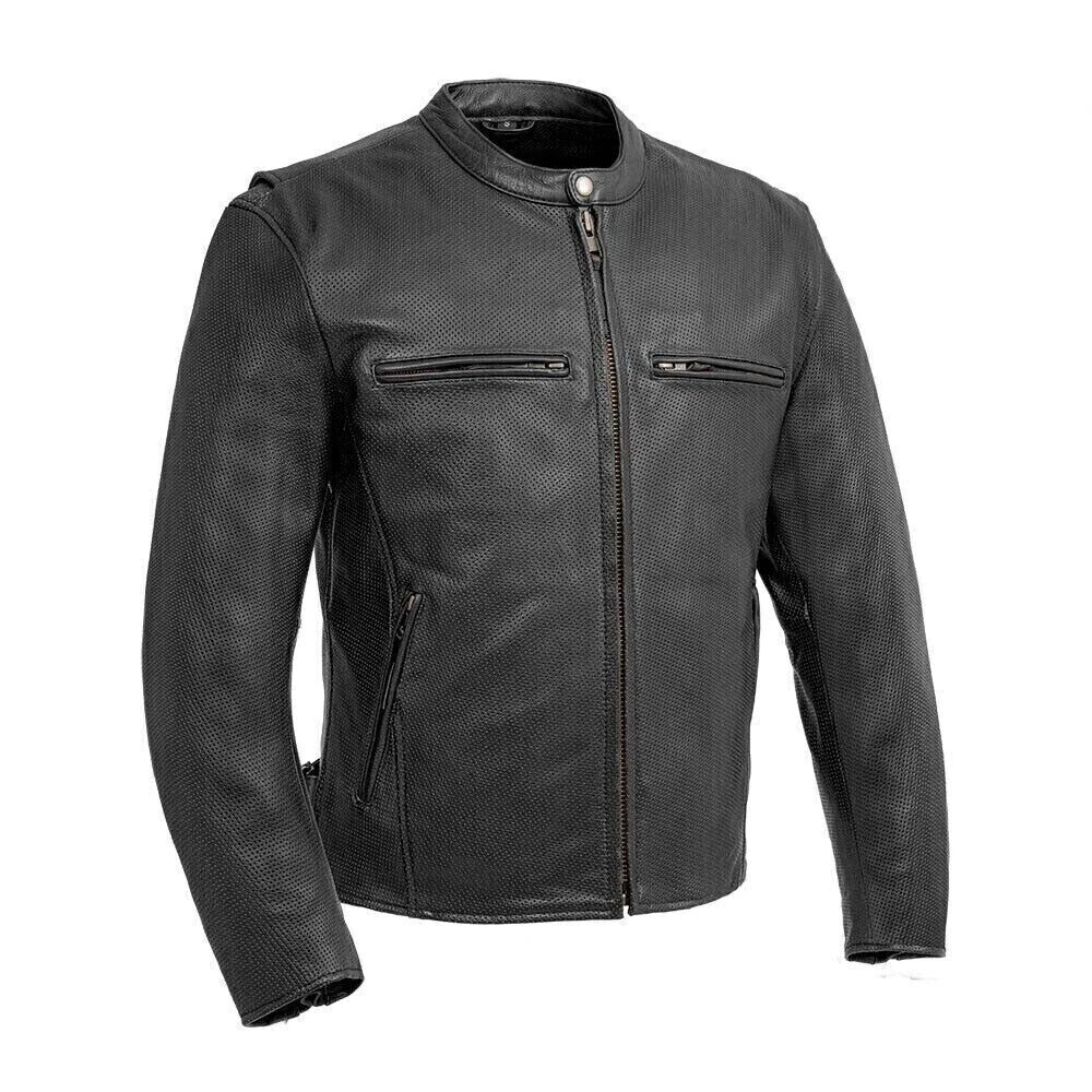 New Handmade Men Leather Jacket Smart Black Biker Band Jacket Motorbike Blazer