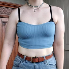 Cotton On Womens Strapless Crop Top Boob Tube Blue Bandeau Stretch Knit Size M/L