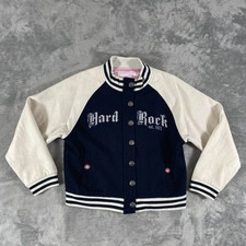 Hard Rock Cafe Varsity Bomber Jacket Womens M Full Zip Snap Button Wool Blend