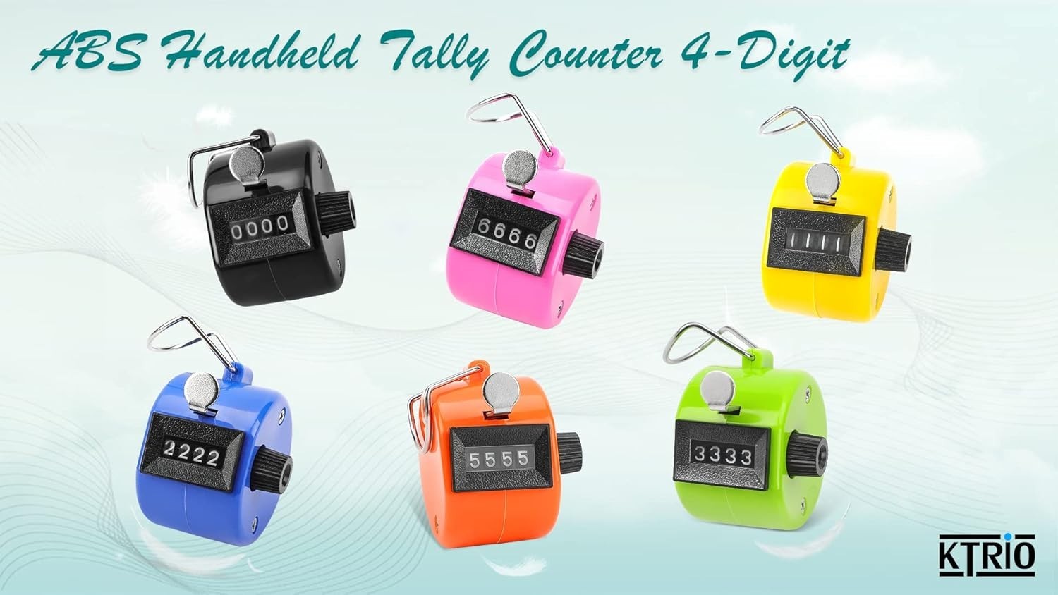 Handheld 4-Digit Number Clicker Counter, Pack of 6 Colors, New
