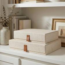 Decorative Photo Storage Boxes with Lids - Set of 2 Linen Organizers Beautiful