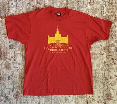 Antique Vintage Moscow State University 1980s Red T-shirt XL EUC Made in U.S.A.