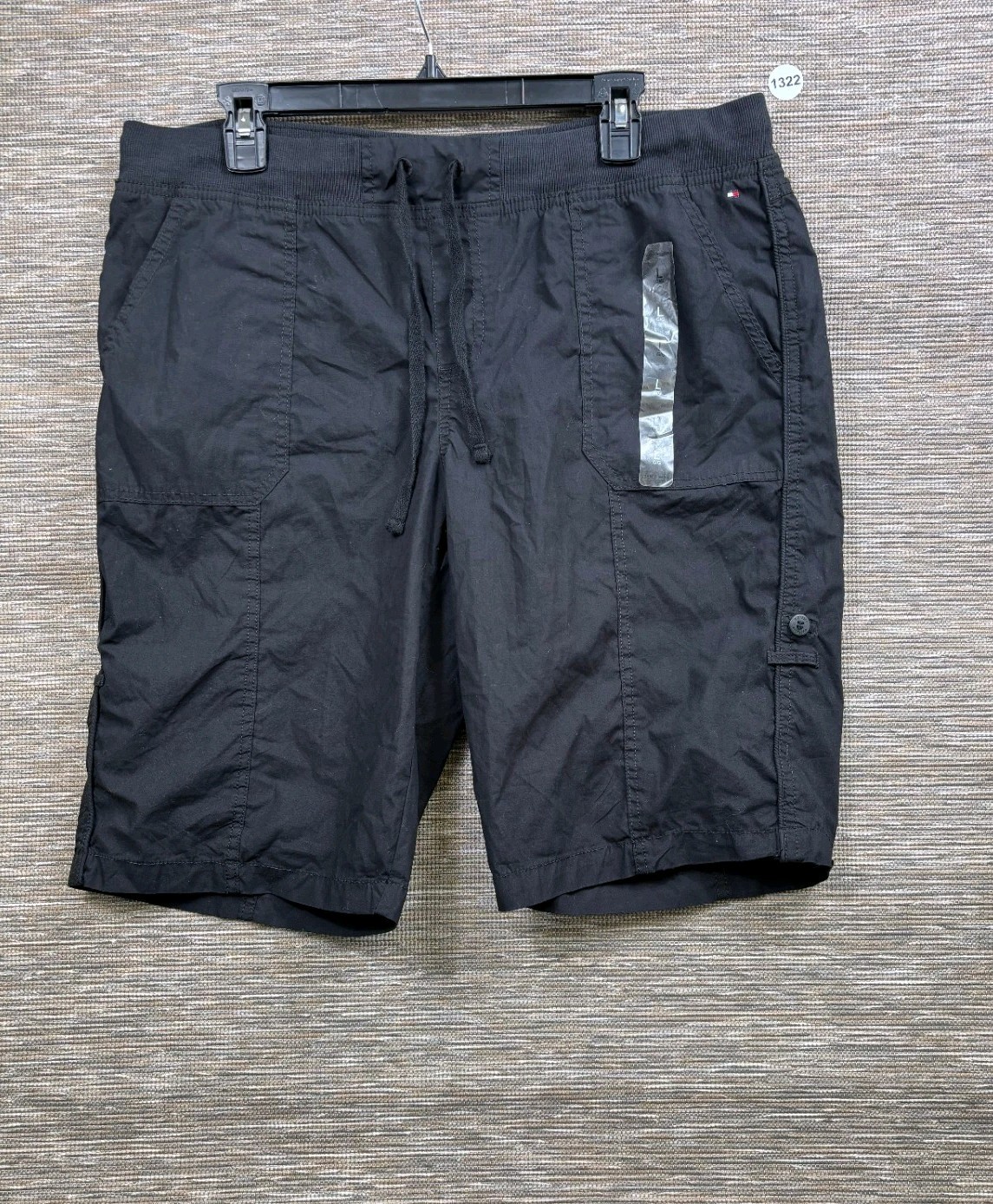 Tommy Hilfiger Rolled Cuff Utility Shorts Womens Size L Sky Black Pull-On NEW