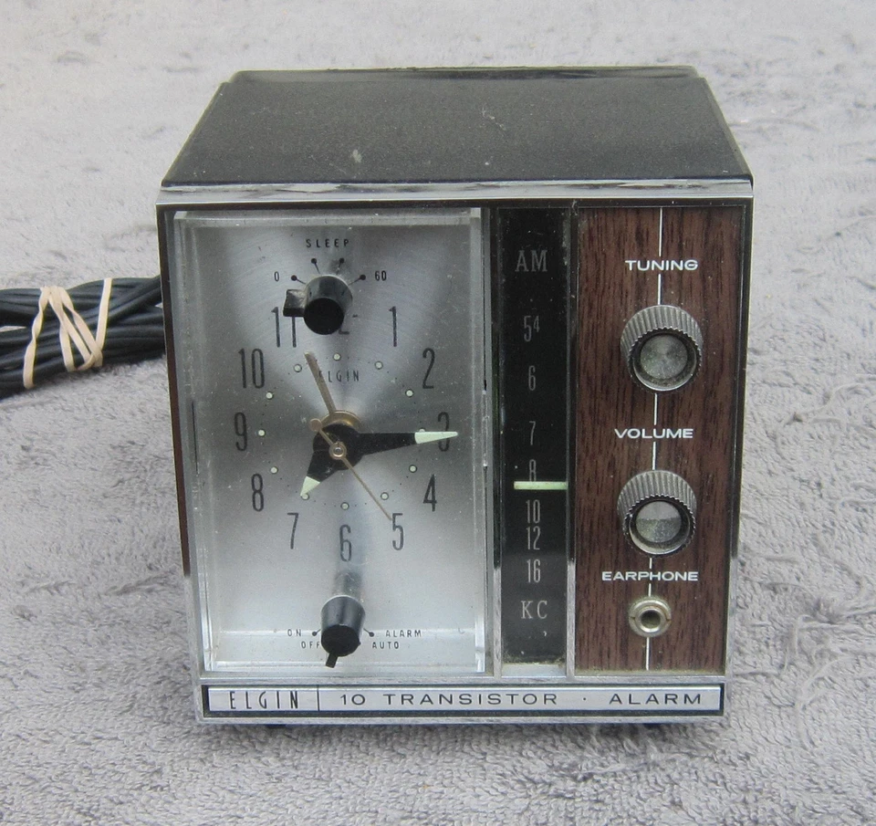 Antigo ELGIN 10-Transistor Rádio AM DESPERTADOR R-1800 Funciona - Imagem 2 de 4