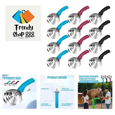 12 Pack Reversible Curry Combs, 4 Rings Curry Comb, Metal Horse Brush Stainle...