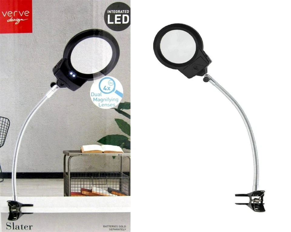 Dual 4x-6x Magnifying Glass Reading Light w LED Lights Flexible Gooseneck Clamp - Image 4 of 4